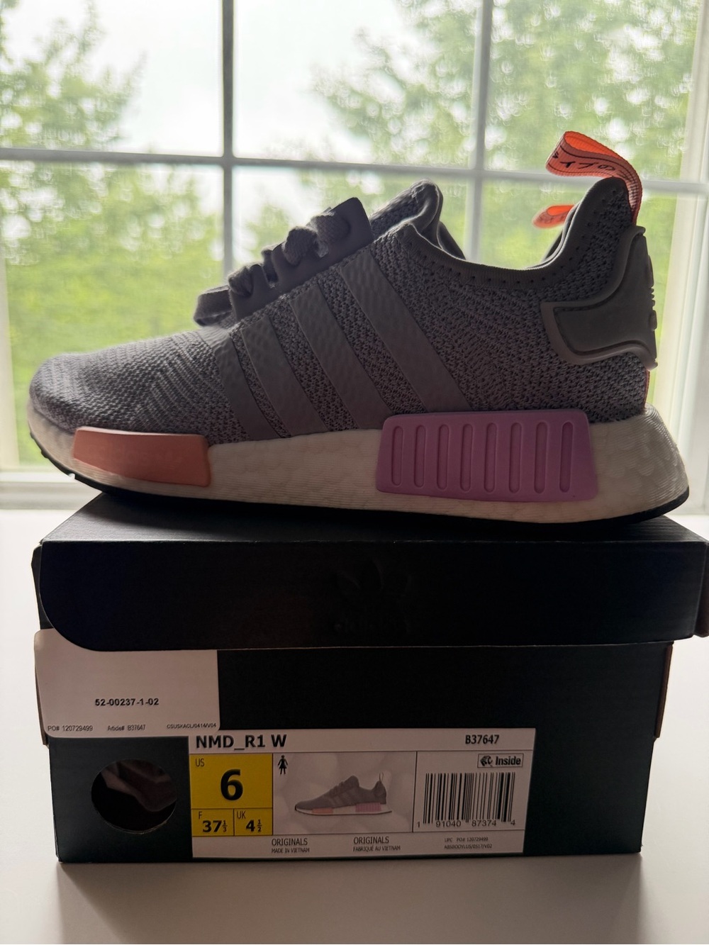 Adidas NMD_R1 W Sneakers, Light Granite, clear orange